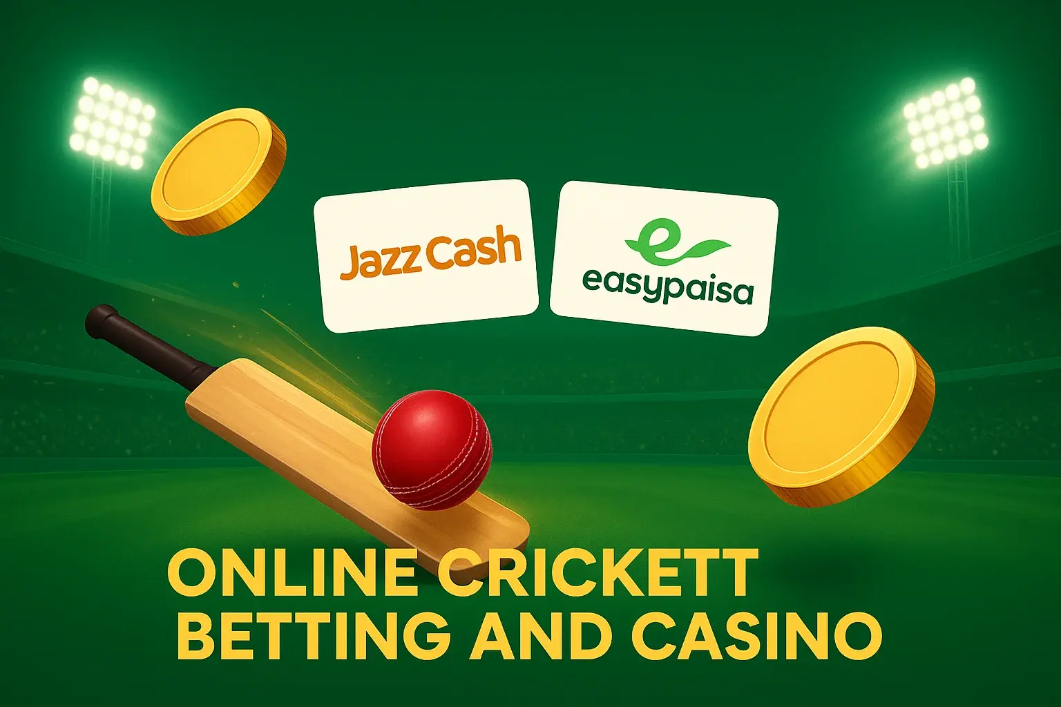 Pakistani online cricket betting and casino hero banner with PSL stadium lights
