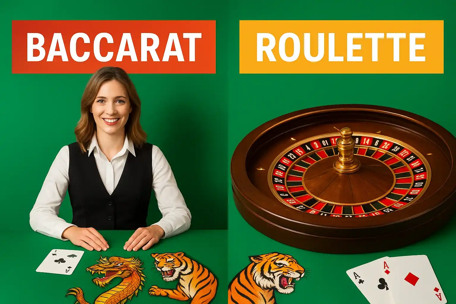 Four live casino game covers on emerald green background, 3:2